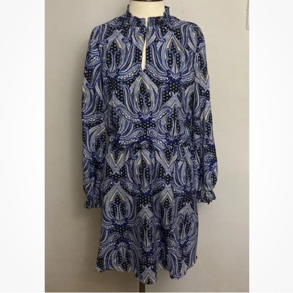 5-24 White House Black Market Dress blue Print Small